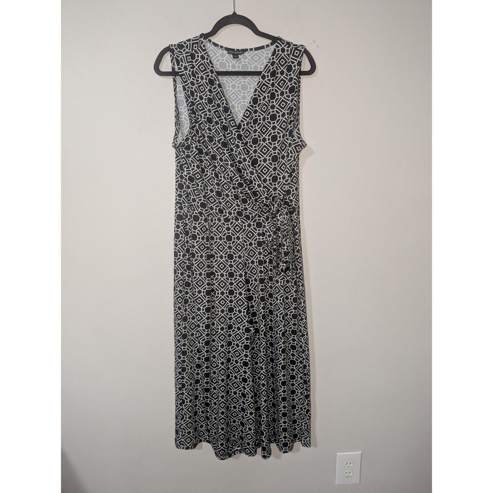 XL Nina Leonard Black Geometric Print Cropped Wide Leg Jumpsuit